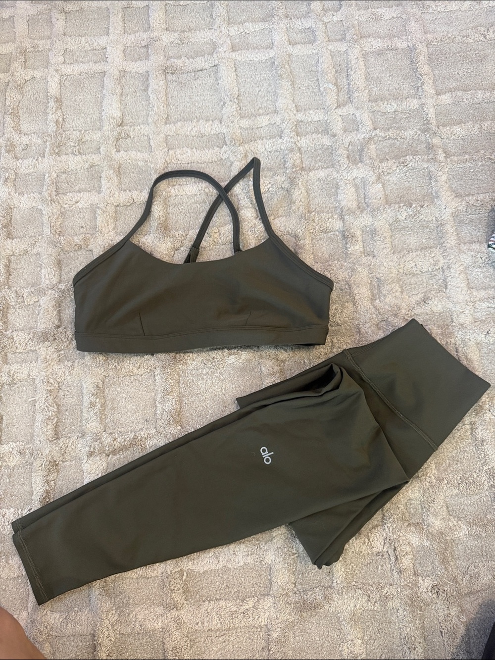 Alo Yoga Olive Green Sports Bra & Leggings Set